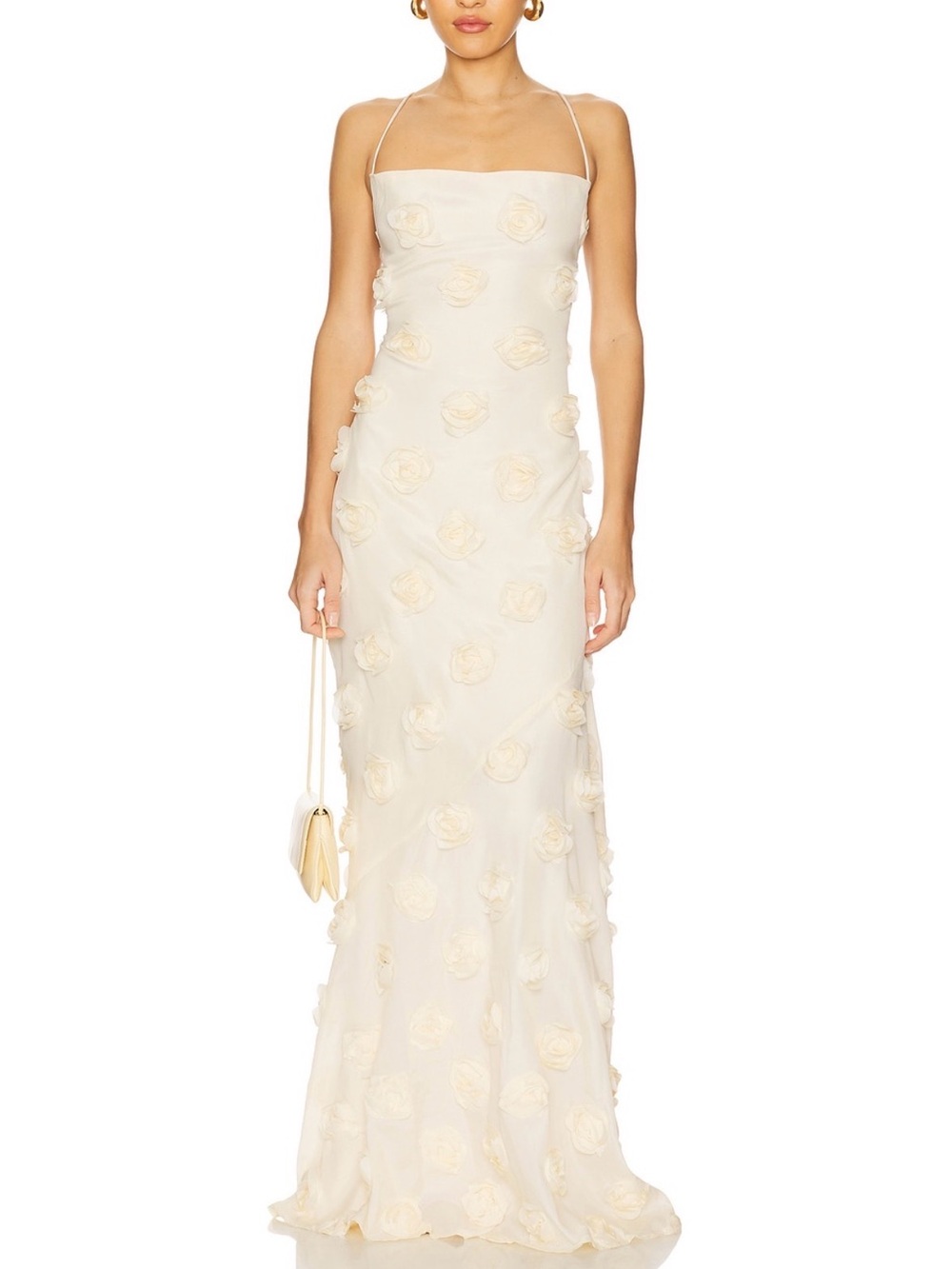Nookie Cream Floral Appliqué Maxi Slip Dress